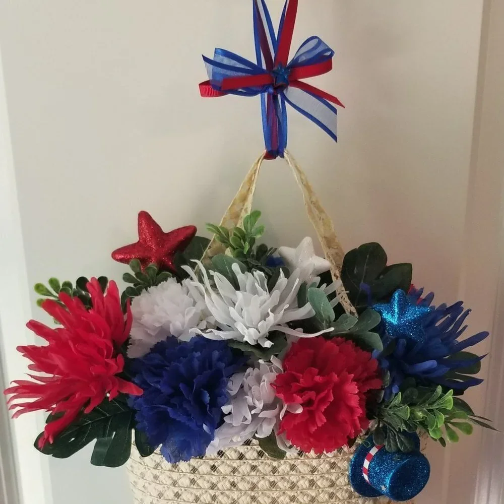 Patriotic Decor Door Hanger Wreath Summer Decor